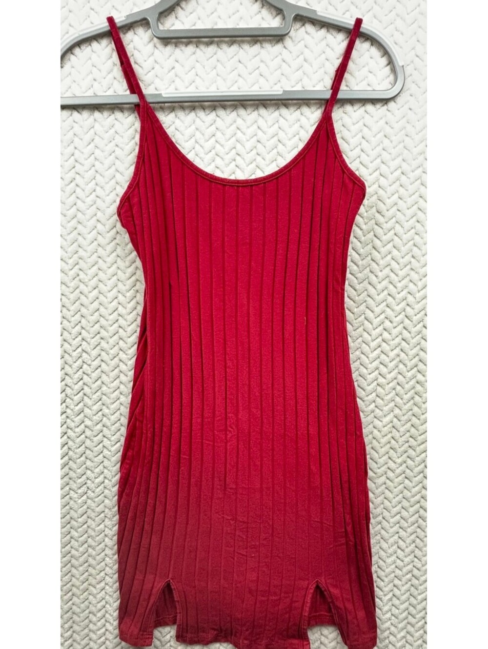 Red Ribbed Knit Spaghetti Strap Dress Size L